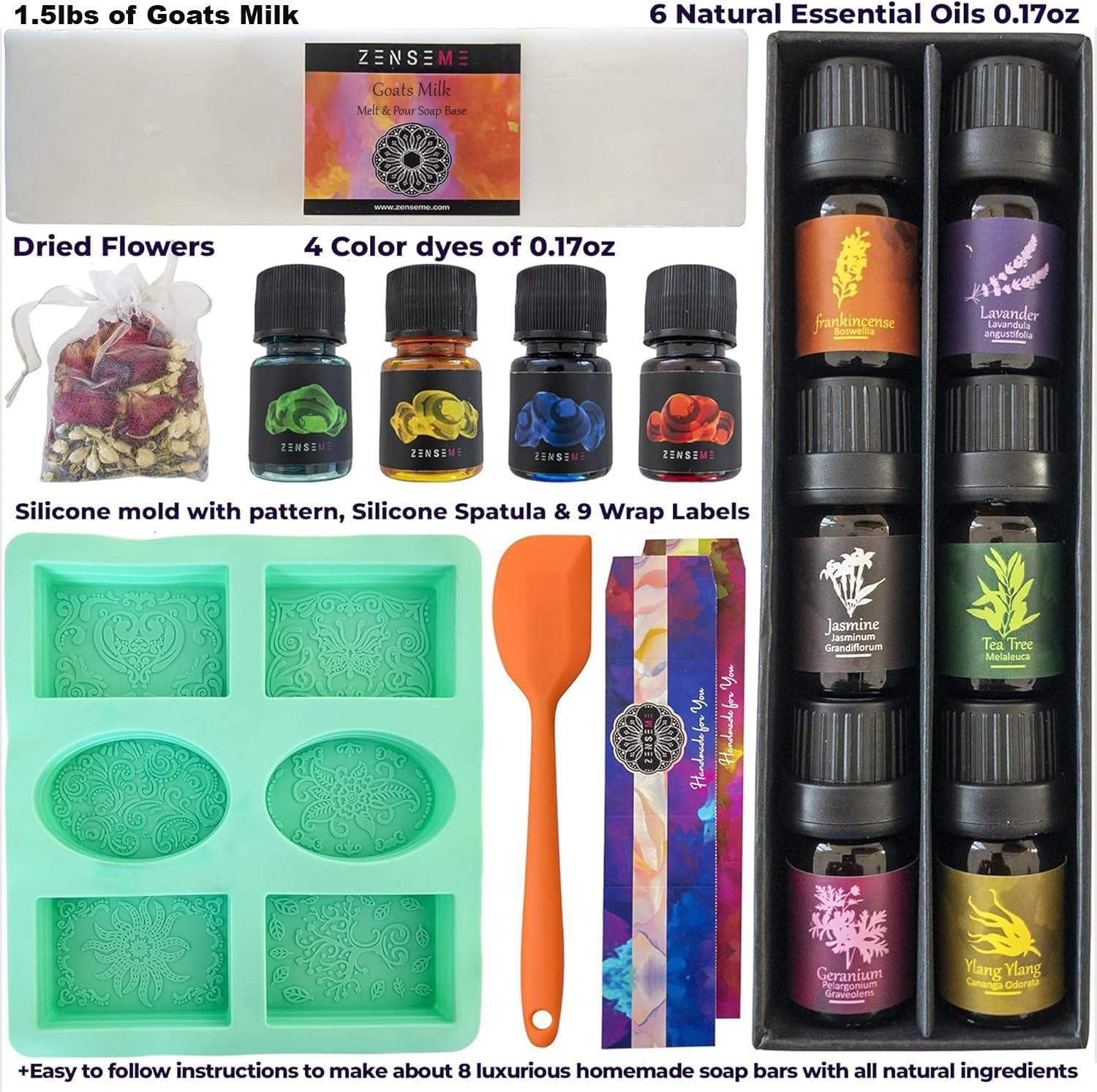 6 natural essential oils - dried flowers and Soap Making Kit for Adults